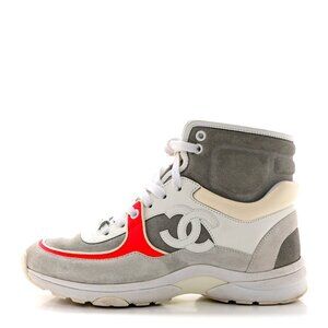 Chanel High-Top Suede Sneakers White/Grey/Fluo red